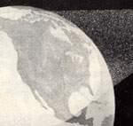 Satellite beaming radio signal down to a planet