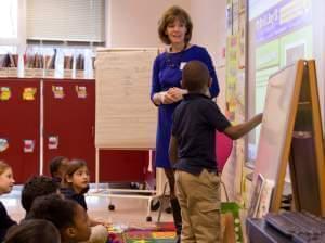 Molly Delaney working with Stratton students