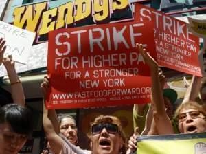 People calling for higher wages for fast-food workers.