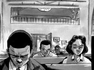 A page from the comic book, "March."  It is a vivid first-hand account of Congressman John Lewis' lifelong struggle for civil and human rights.