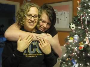 Rheanna Kathleen Morris hugs her mom, Peggy Sinclair-Morris.