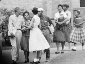 Eight of the nine black students who integrated into Central High School in Little Rock, Ark., are shown as they walked from school to their waiting Army station wagon on Oct. 2, 1957.