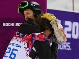 Shaun White congratulates Iouri Podladtchikov in the Sochi Winter Olympics