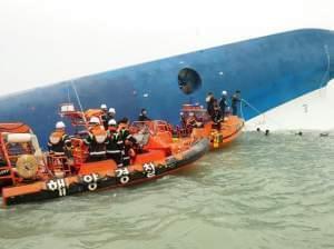 Republic of Korea Coast Guard continues their rescue work around the site of ferry sinking accident off the coast of Jindo Island on Wednesday in Jindo-gun, South Korea. Four people are confirmed dead and almost 300 are reported missing. The ferry id