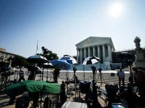 Members of the media camp outside the U.S. Supreme Court in June of 2013.