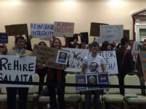 Backers of Prof. Salaita at the U of I Trustees meeting.