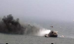 This Italian navy photo shows smoke billowing from the Norman Atlantic after it caught fire.