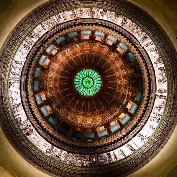 the Illinois capitol dome as seen from inside the capitol looking up  