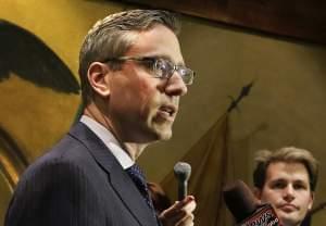 State Senator and Treasurer-elect Mike Frerichs speaks in Springfield last May.