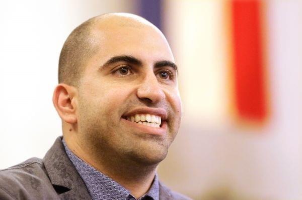 Steve Salaita, a professor who lost a job offer from the University of Illinois over dozens of profane Twitter messages that critics deemed anti-Semitic, speaks to students and reporters during a news conference at the University of Illinois campus T