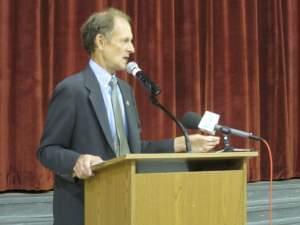 Tim Johnson during a 2012 press conference at Urbana High School, shortly before his retirement.