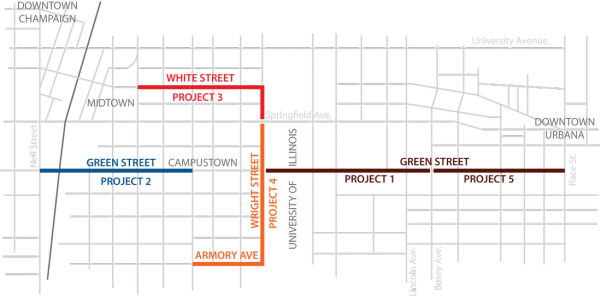 A map of the construction work scheduled for the the MCORE project.