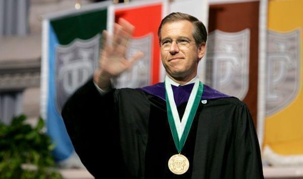 NBC News anchor Brian Williams, waving at graduation ceremonies at Tulane University.