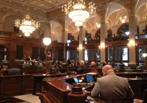 The full Illinois House listens to testimony of business groups and injured employees at the state capitol Tuesday in Springfield.