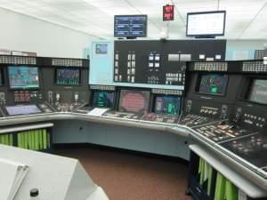 A view of one of the control consoles at the training center of the Exelon Clinton nuclear power station in DeWitt County.