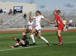 Former Illinois soccer player Casey Conine on the field