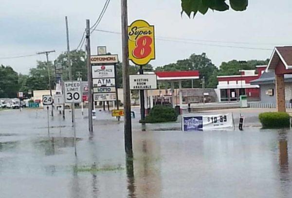 A view of flooding down West Walnut Street in Watseka.