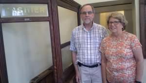Rick Moss and Janet Moss at the Farmers and Merchants Bank Museum in Bismarck, Illinois.