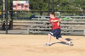 Wild Bohrs player and UIUC physics grad student Kenny Schlax takes a mighty swing.