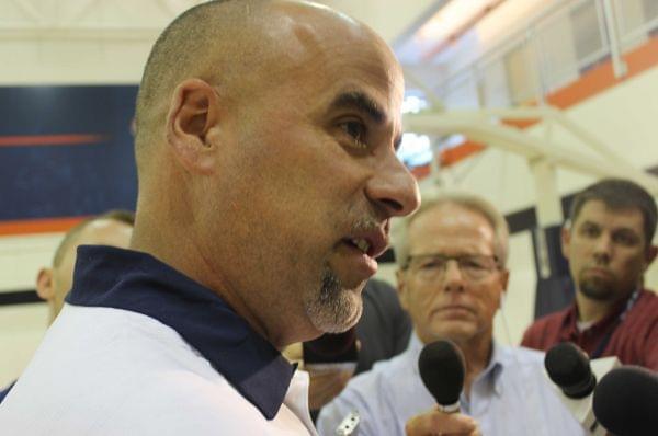 Fighting Illini Women's Basketball head coach Matt Bollant addresses the media Wednesday at the Ubben Basketball Complex.