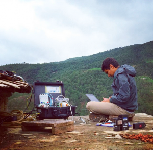 Sital Uprety works with his water samples in Nepal.