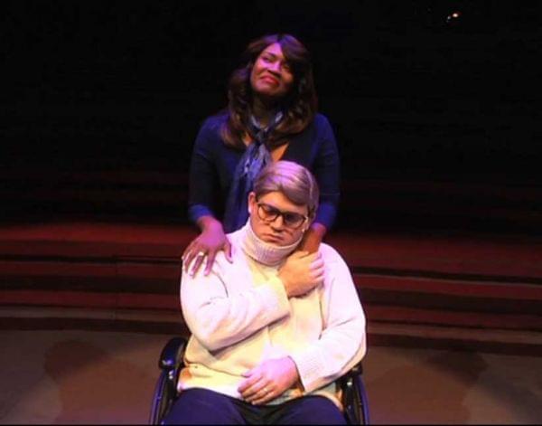 Rashada Dawan and Kevin Pollack in the roles of Chaz and Roger Ebert in 'The Black White Love Play', now playing at Chicago's Black Ensemble Theater.