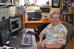 Mats Selen sitting in his office on the University of Illinois Urbana campus