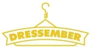 Dressember Logo, featuring a dress hanger and the word "Dressember".