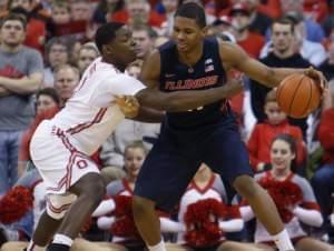 Illinois' Malcolm Hill posts up against Ohio State's Jai'Sean Tate.