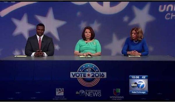 Congresswoman Tammy Duckworth, former Chicago Urban League President Andrea Zopp and State Senator Napoleon Harris debate Friday in Chicago.