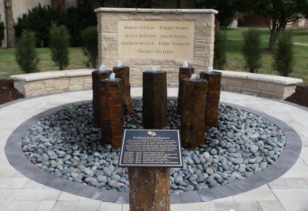 A memorial to those lost on April 7, 2015 outside Redbird Arena in Normal.