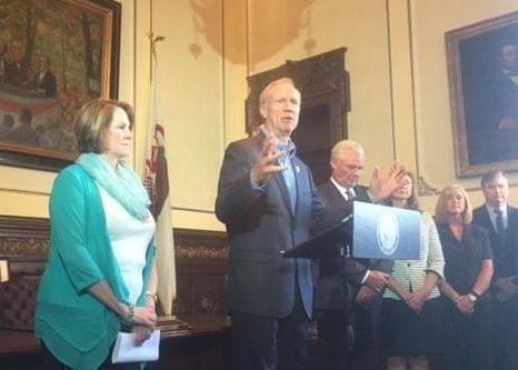 Gov. Bruce Rauner, speaking in his Springfield office Monday.