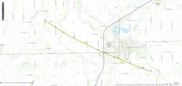 The path of the tornado that struck Pontiac, IL on Wednesday night. 