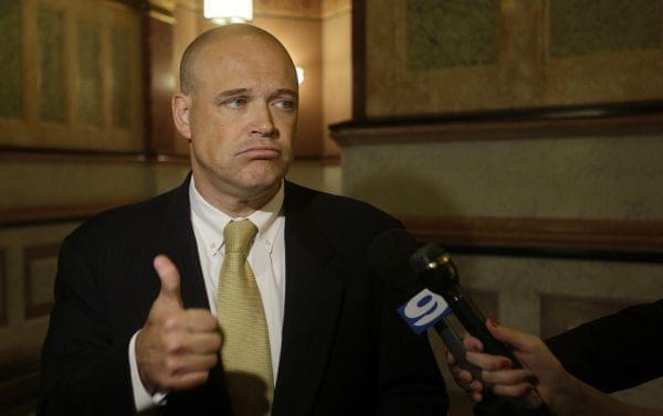 Illinois Rep. Ron Sandack, R-Downers Grove, speaks to reporters at the Illinois State Capitol Thursday, June 30, 2016, in Springfield, 