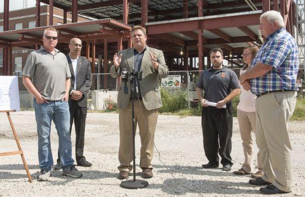 State Sen. Chapin Rose gathers with officials from Piatt & Champaign Counties and U.S. Rep. Rodney Davis' office to discuss the future of the University of Illinois Integrated Bioprocessing Research Lab.