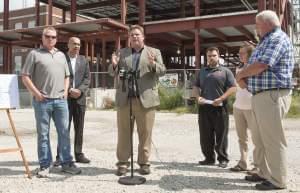 State Sen. Chapin Rose gathers with officials from Piatt & Champaign Counties and U.S. Rep. Rodney Davis' office to discuss the future of the University of Illinois Integrated Bioprocessing Research Lab. 