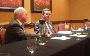 Republican State Representative Dan Brady (L) and GOP U.S. Senator Mark Kirk (R) at the Marriott Hotel in Normal.