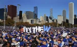 Chicago Cubs fans celebrate during a rally in Grant Park honoring the World Series baseball champions Friday, Nov. 4, 2016, in Chicago's Grant Park.