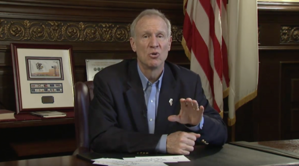 Gov. Bruce Rauner during his Facebook Live appearance. 