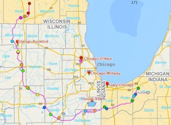 Proposed path of the Great Lakes Basin Railroad