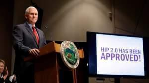Indiana Gov. Mike Pence announces in 2015 that the federal Centers for Medicaid and Medicare Services has approved the state's waiver request to expand Medicaid coverage.