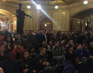 Students rally at the Capitol Rotunda Wednesday.