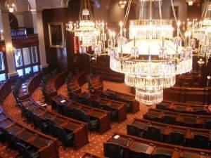 A legislative chamber at the Illinois Statehouse.