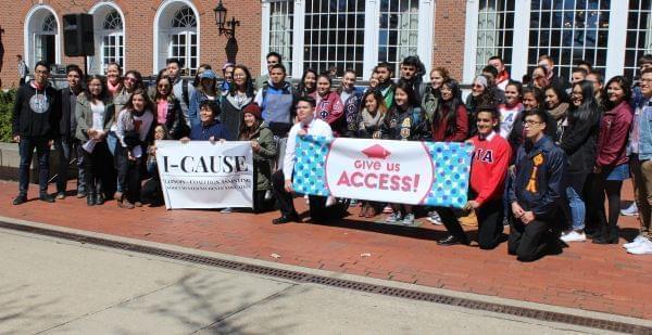 Guest speakers and supporters at the I-CAUSE rally at the U of I Urbana campus