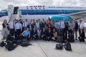 NPR's Sarah McCammon with other reporters covering the Trump campaign in 2016