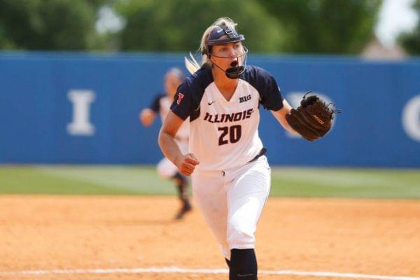 Illini pitcher Breanna Wonderly reacts to a strikeout against Marshall.