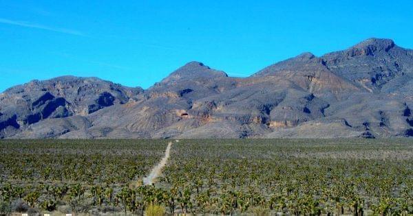 Yucca Mountain in Nevada, long considered by some to be a good site for nuclear waste storage, looms in the distance.