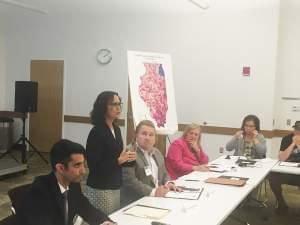 Illinois Attorney General Lisa Madigan speaks to a student loan forum in Champaign on August 16, 2017.