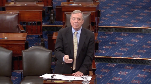 Sen. Dick Durbin speaking Monday on the floor of the U.S. Senate.