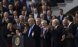 President Trump speaks about the passage of tax legislation on the South Lawn of the White House on Wednesday. 